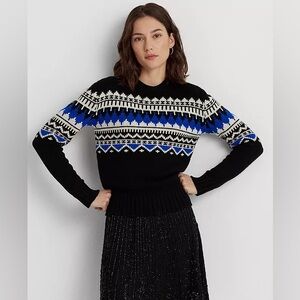 Ralph Lauren Fair Isle Cotton Cashmere Blend Crew Neck Sweater
